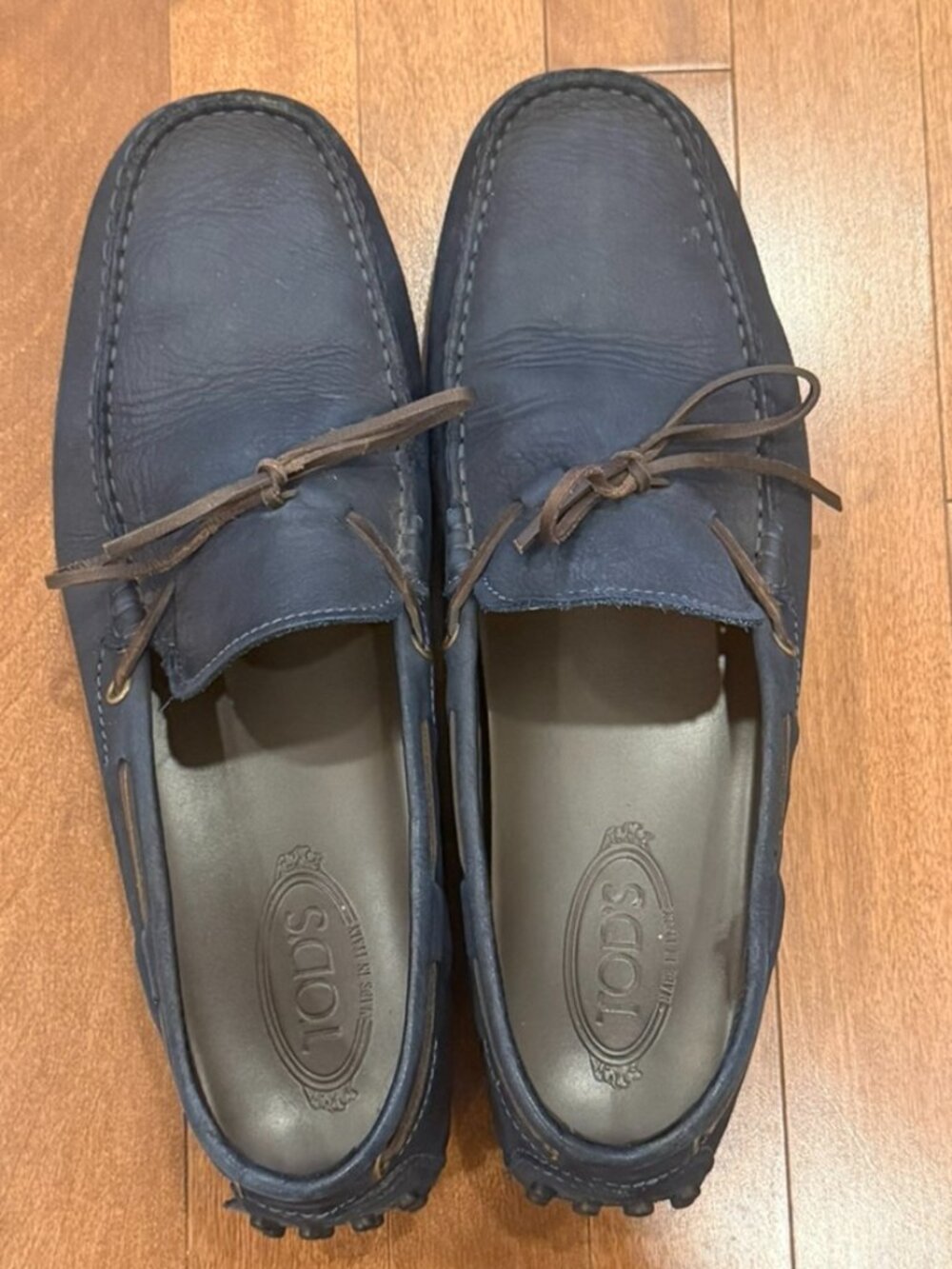 Tod's Men's Gommino Leather Driving Loafers Navy Blue Leather Lace Tie - Size 11